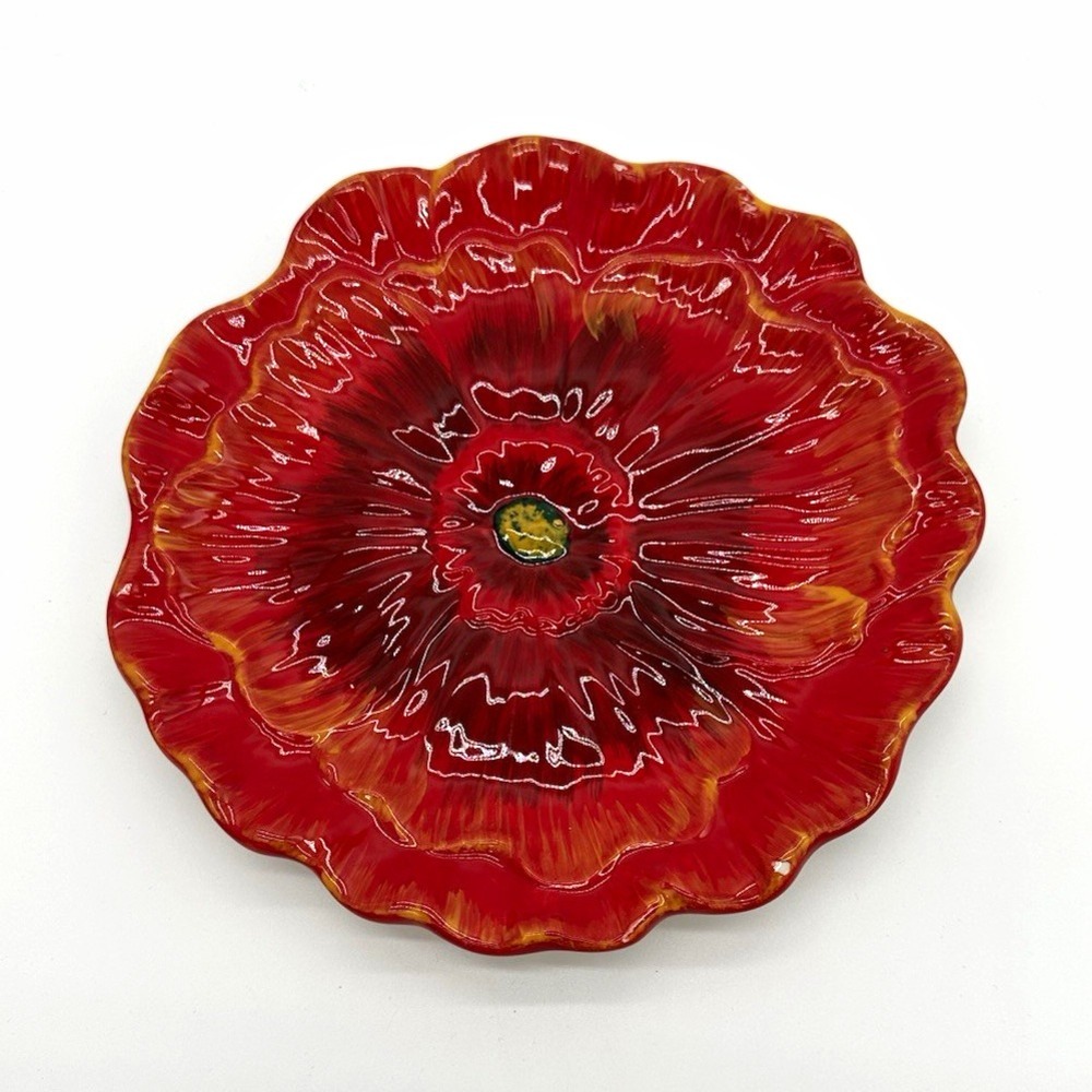 Pier 1 Imports Poppies Red Poppy Flower Salad Plate 8.5" Hand Painted